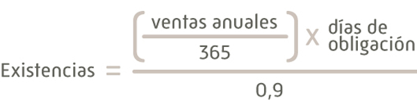 Formula cálculo existencias