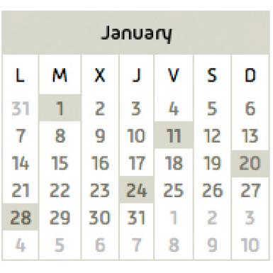 January English Calendar image