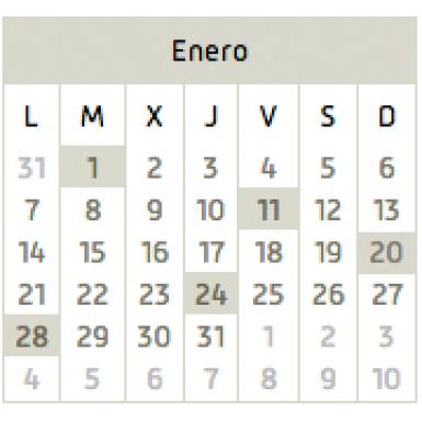 Calendario obligaciones de Enero